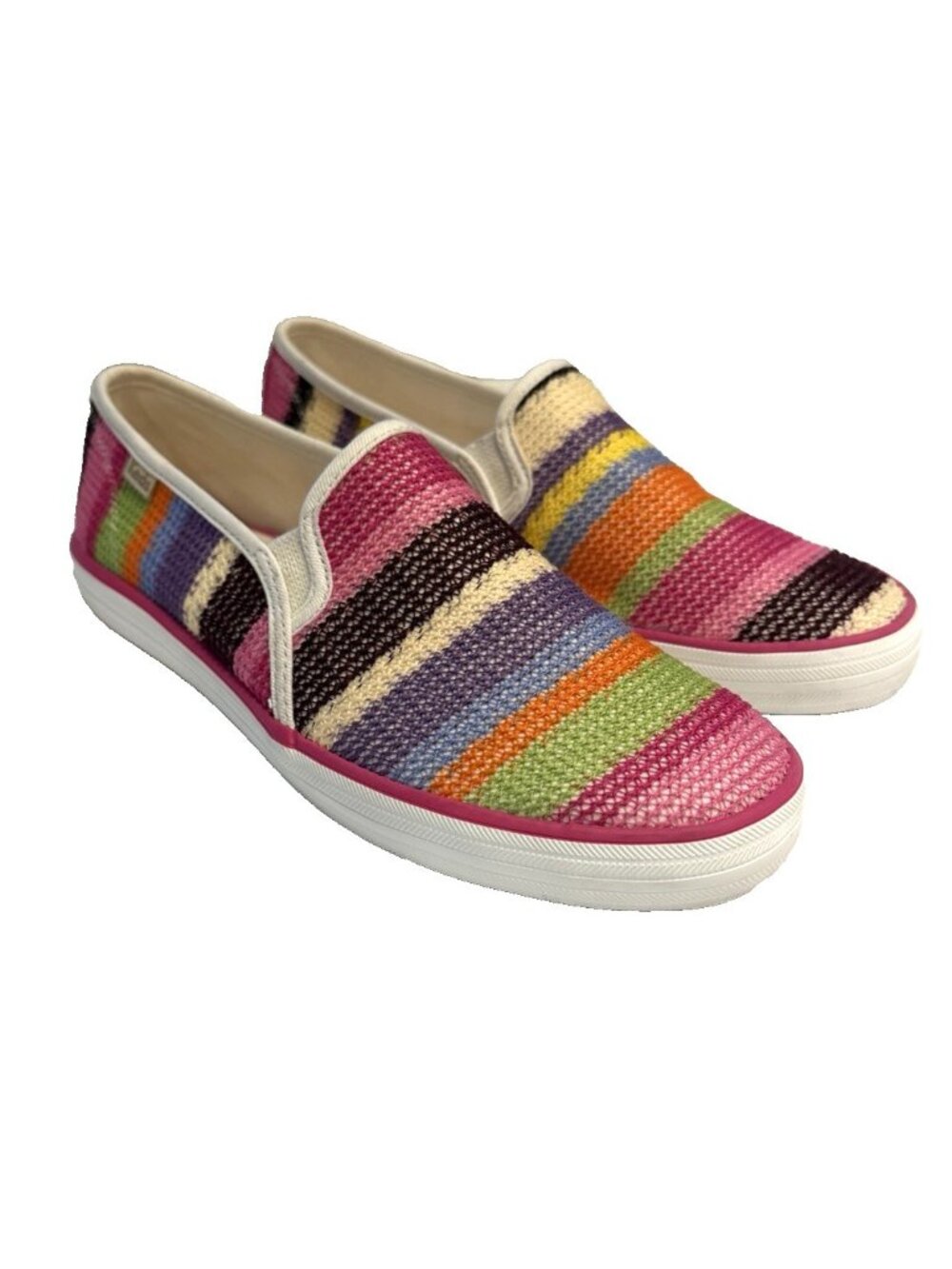 Keds By Kate Spade Crochet Double Decker Multicolor Striped Sneakers Slip Ons 8